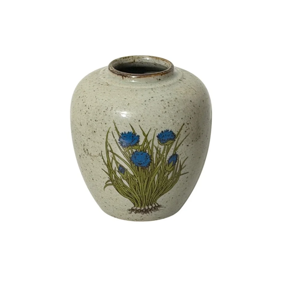 Takahashi Bud Vase Unisex OS Cream Blue Cornflower Speckled Stoneware Japan